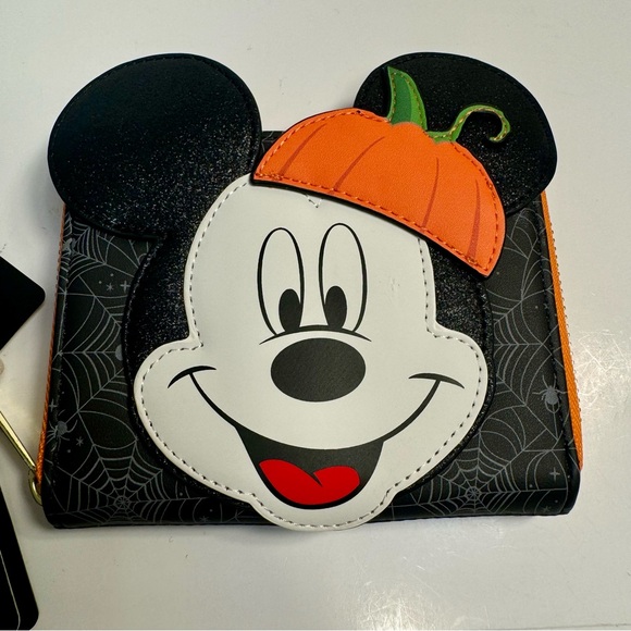 NWT. Disney Loungefly Mickey Pumpkin Zip Around Wallet. Glows in the dark! - Picture 2 of 14